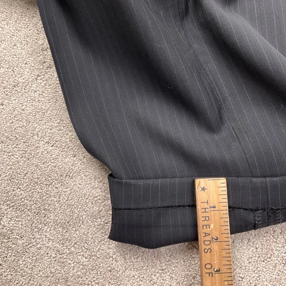 JOS A BANK Signature Suit Mens 46L 40W 29L  Black Purple Pinstripe 2 Button Wool